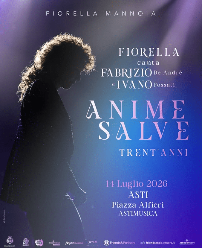 Featured image for “Fiorella Mannoia torna sui più grandi palchi d’Italia interpretando il trentennale di un album creato da Fabrizio De Andrè insieme a Ivano Fossati – “Anime Salve”, il 14 luglio sarà in Piazza Alfieri ad Asti”